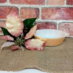 Vintage Anchor Hocking Fire King Mini Casserole Dish Milk Glass Peach Lustre